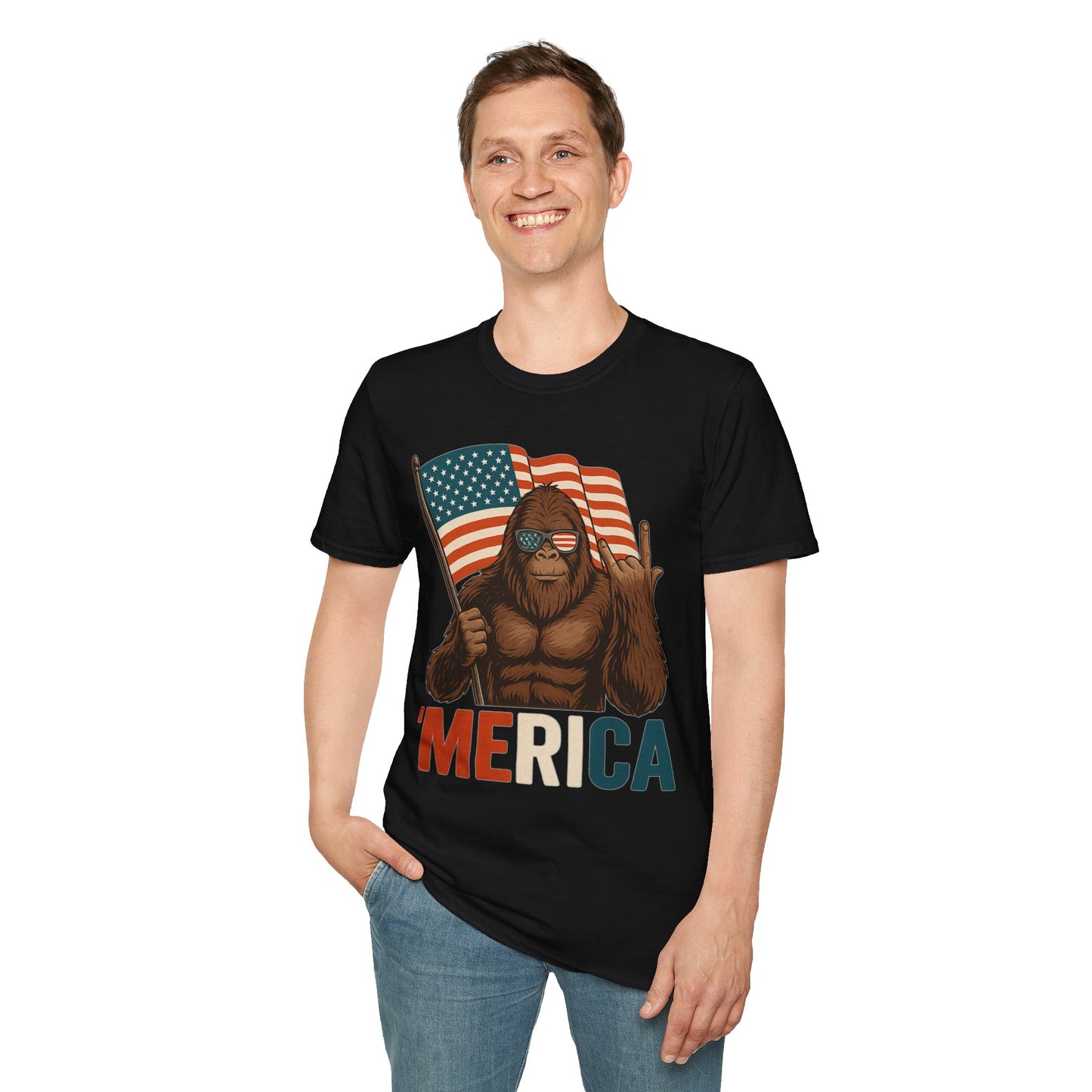 Bigfoot ‘MERICA Rock Tee – Patriotic Sasquatch Shirt