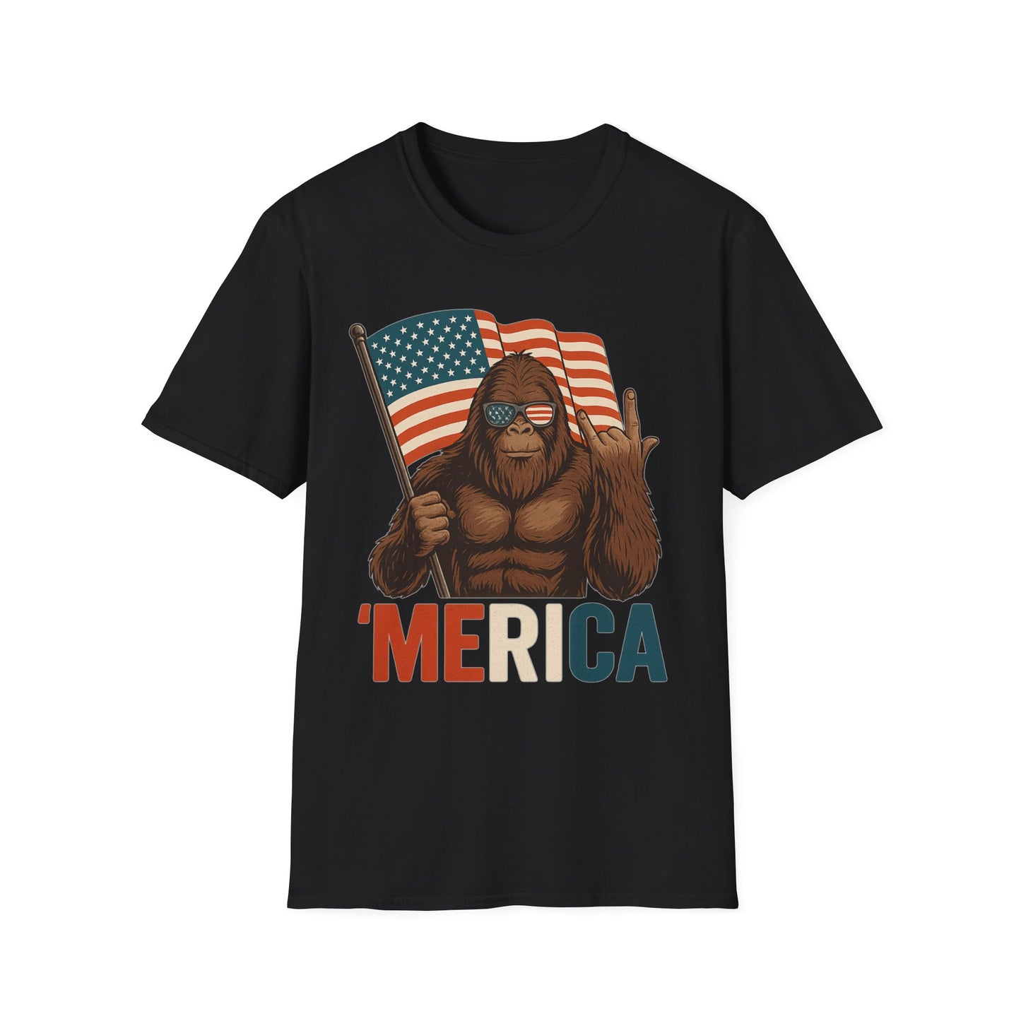 Bigfoot ‘MERICA Rock Tee – Patriotic Sasquatch Shirt