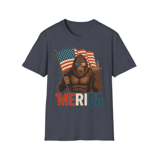 Bigfoot ‘MERICA Rock Tee – Patriotic Sasquatch Shirt