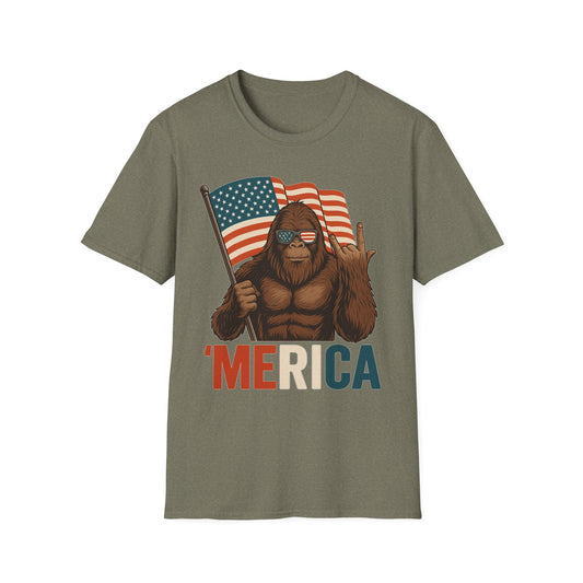 Bigfoot ‘MERICA Rock Tee – Patriotic Sasquatch Shirt
